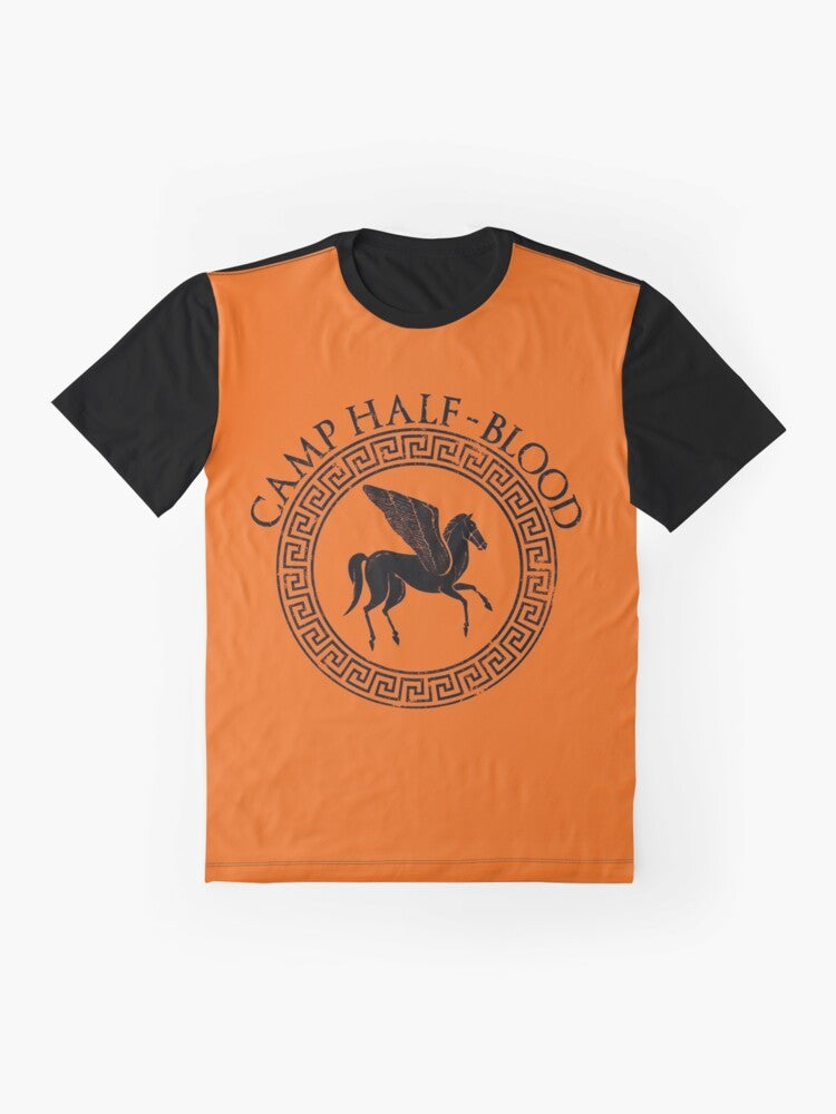 Camp Half-Blood graphic t-shirt featuring a design inspired by the Percy Jackson book series and Greek mythology - Flat lay