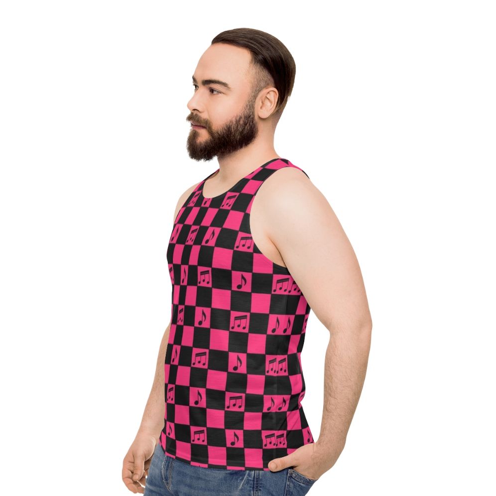 Retro checkerboard pattern unisex tank top with music notes - men side