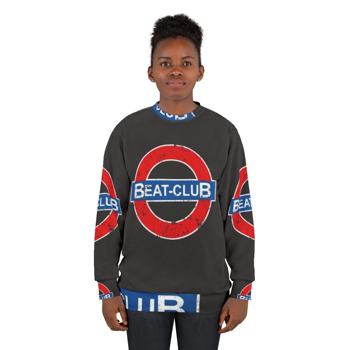 Vintage-inspired Beat Club sweatshirt with classic rock imagery - women