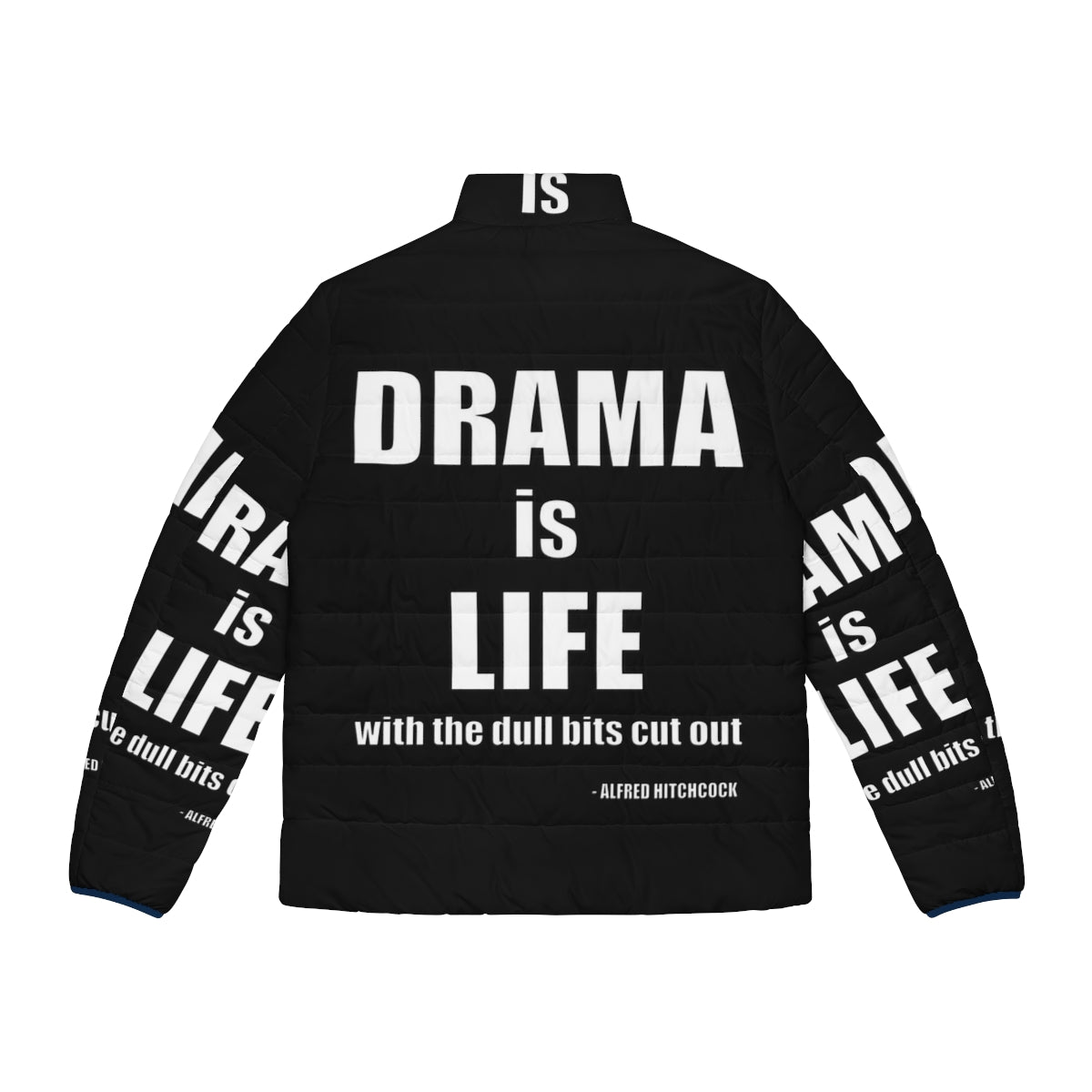 Alfred Hitchcock Quote Puffer Jacket with iconic film references - Back