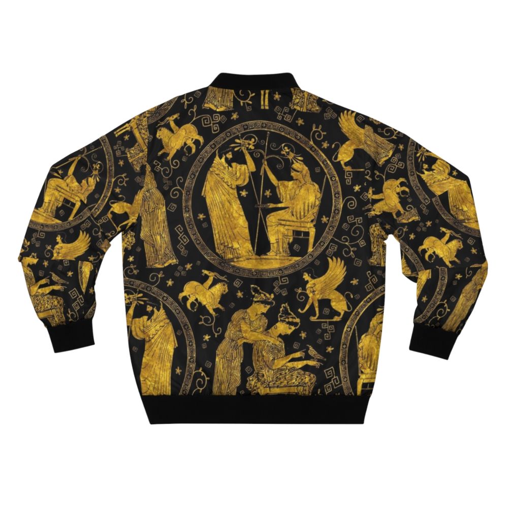 Greek art inspired bomber jacket with mythological patterns and gold accents - Back