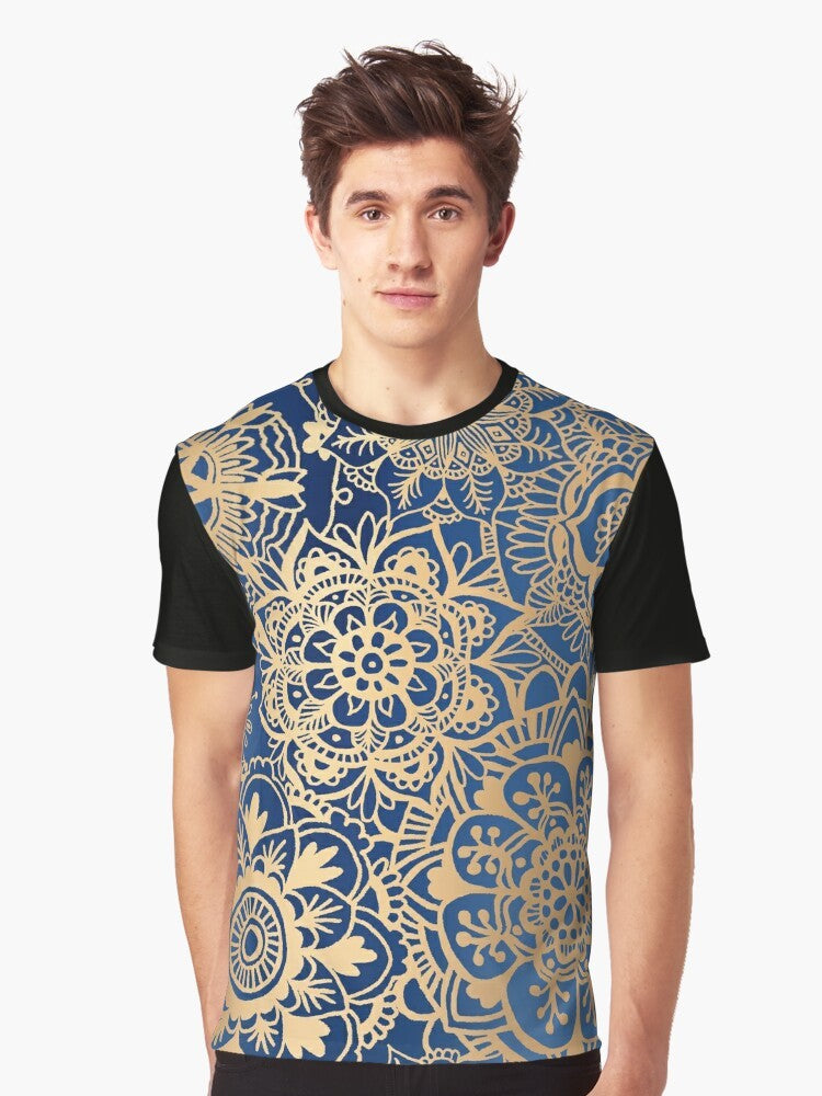 Blue and gold mandala pattern graphic t-shirt - Men