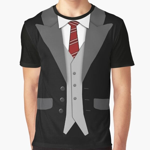 Black suit and red tie graphic t-shirt for formal occasions