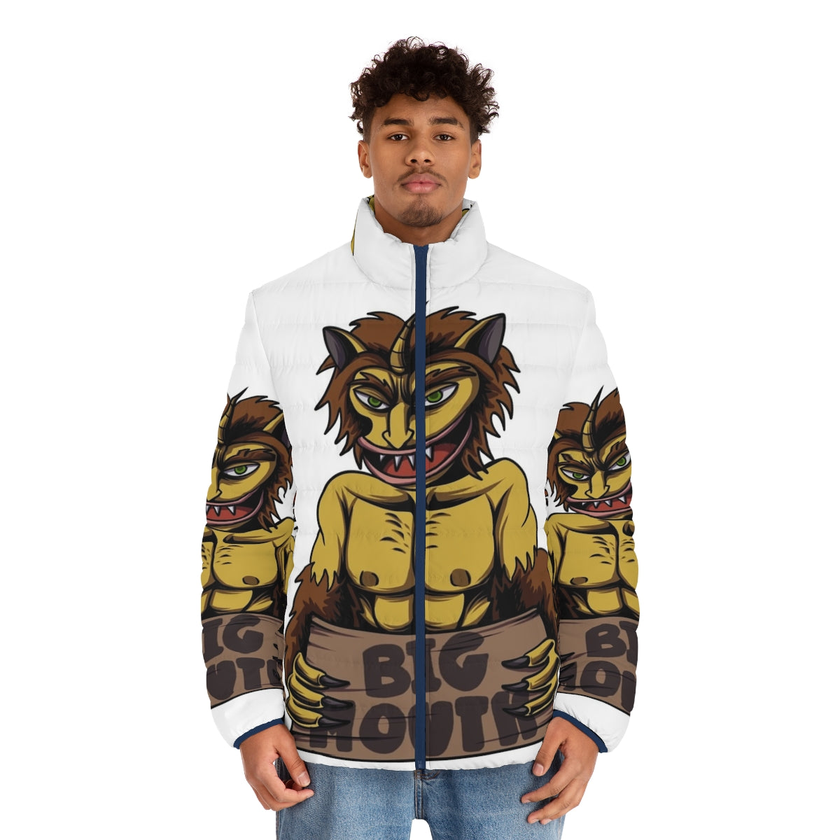 "Big Mouth" Strong Maury Puffer Jacket featuring the Hormone Monster - men front