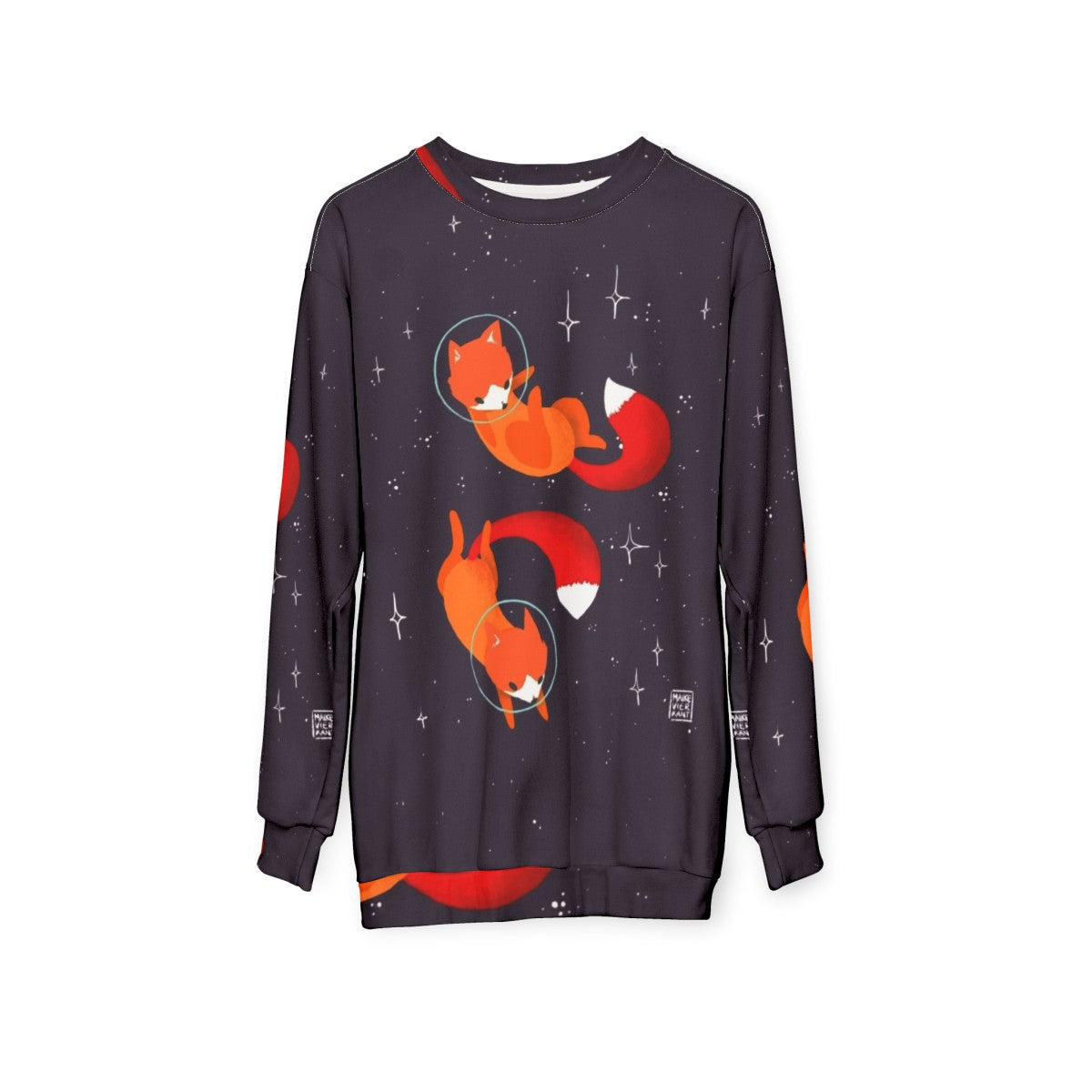 Space Foxes Sweatshirt with Digital Illustration - hanging