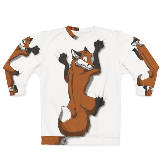 Clinging red fox design on a cozy sweatshirt