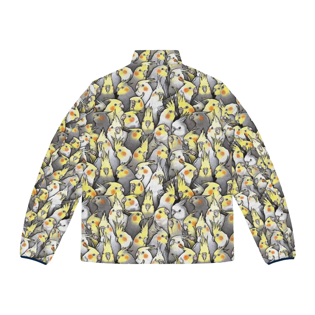 Cockatiel puffer jacket with a cute bird pattern design - Back