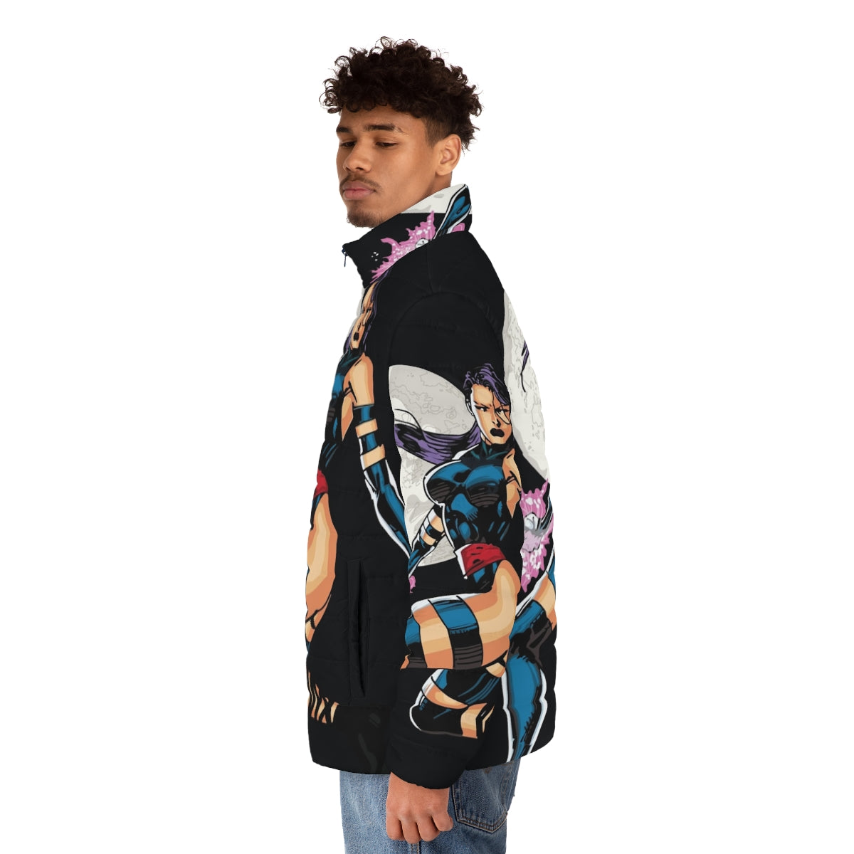 Betsy Braddock Puffer Jacket featuring Psylocke, the Marvel Comics character - men side left