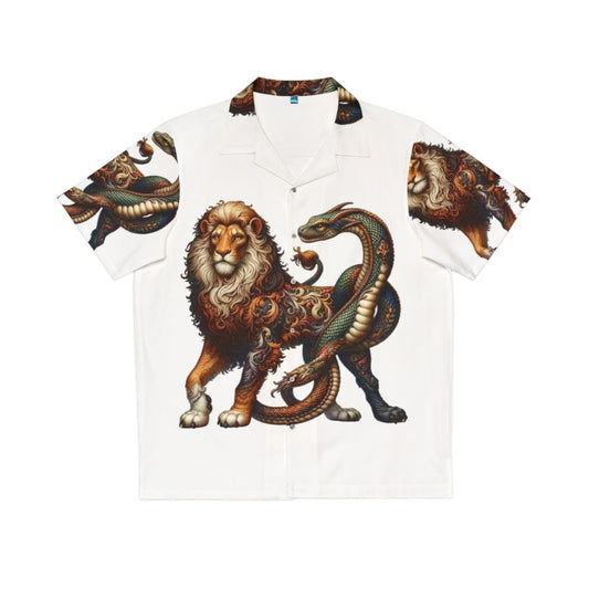 Embroidered chimera Hawaiian shirt with legendary fantasy creatures