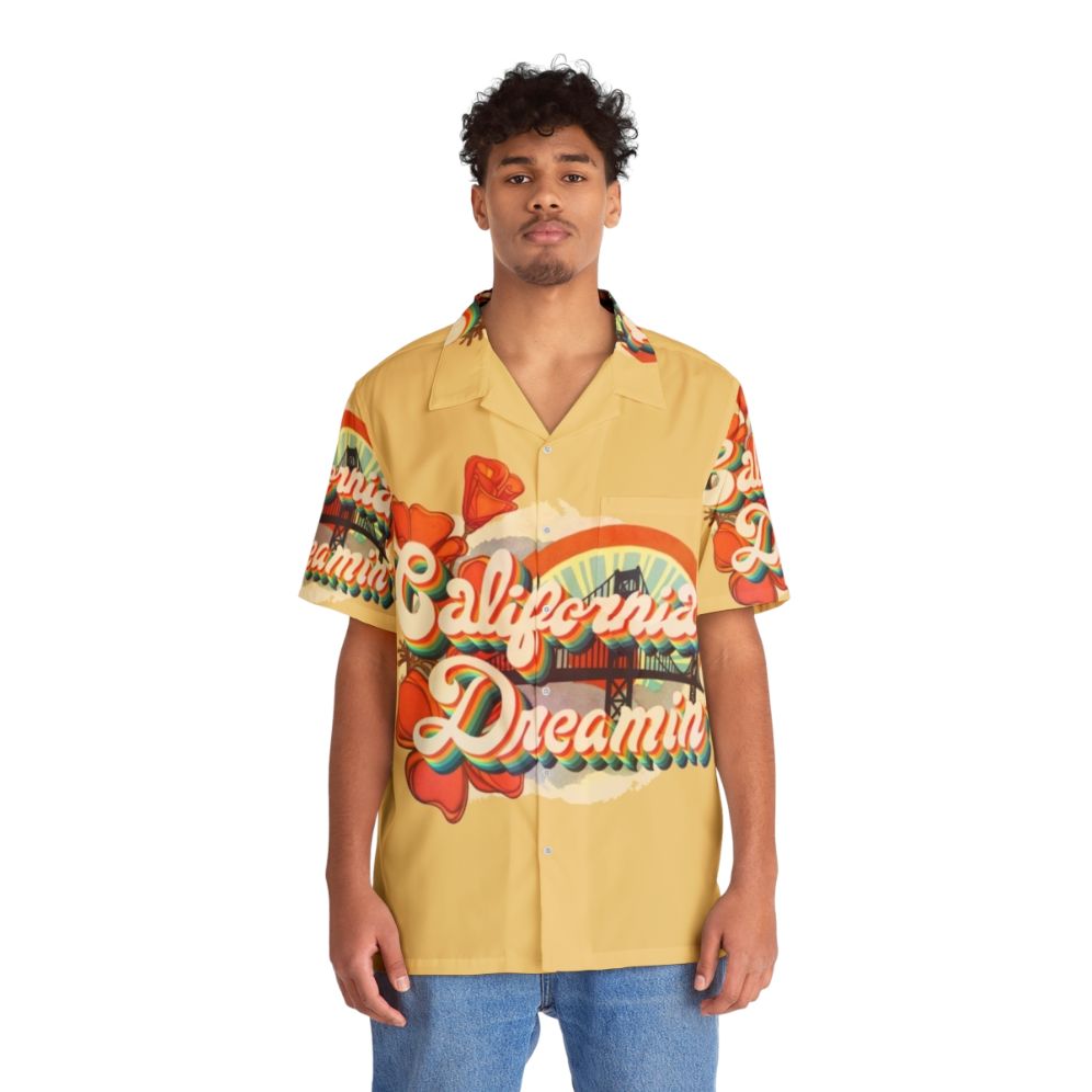 Vintage California Dreamin' Hawaiian Shirt with psychedelic graphics and typography - People Front