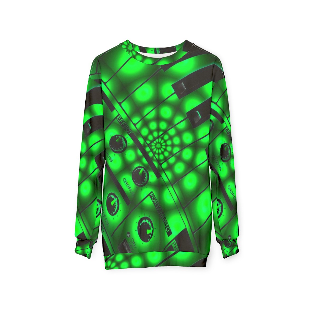 Synthesizer keyboard sweatshirt with electronic music design - hanging