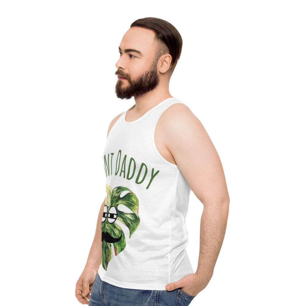 Unisex tank top with "Who Is The Best Plant Daddy" text - men side