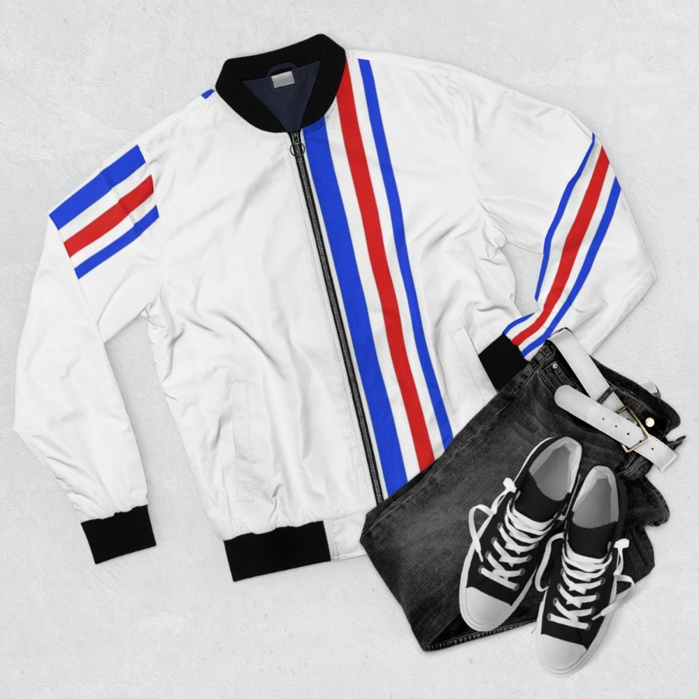 Retro 60s mod style bomber jacket with graphic patterns - Flat lay