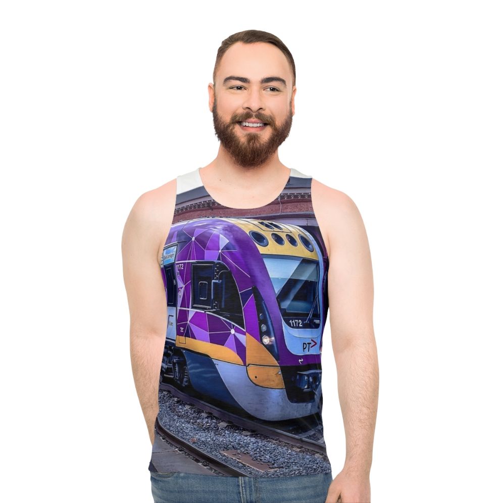 Vline Train at Castlemaine Station Unisex Tank Top - men