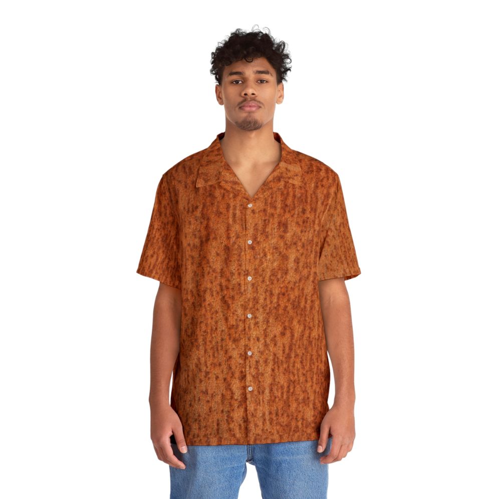 Vintage rusted metal Hawaiian shirt with industrial chic metallic texture - People Front