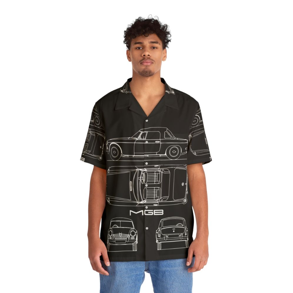 Classic MGB Blueprint Hawaiian Shirt - People Front