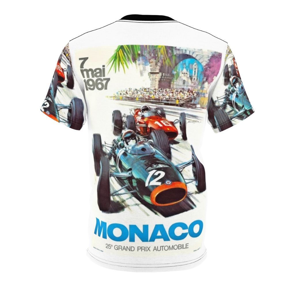 Vintage graphic t-shirt featuring a 1967 Monaco Grand Prix racing poster design - Back