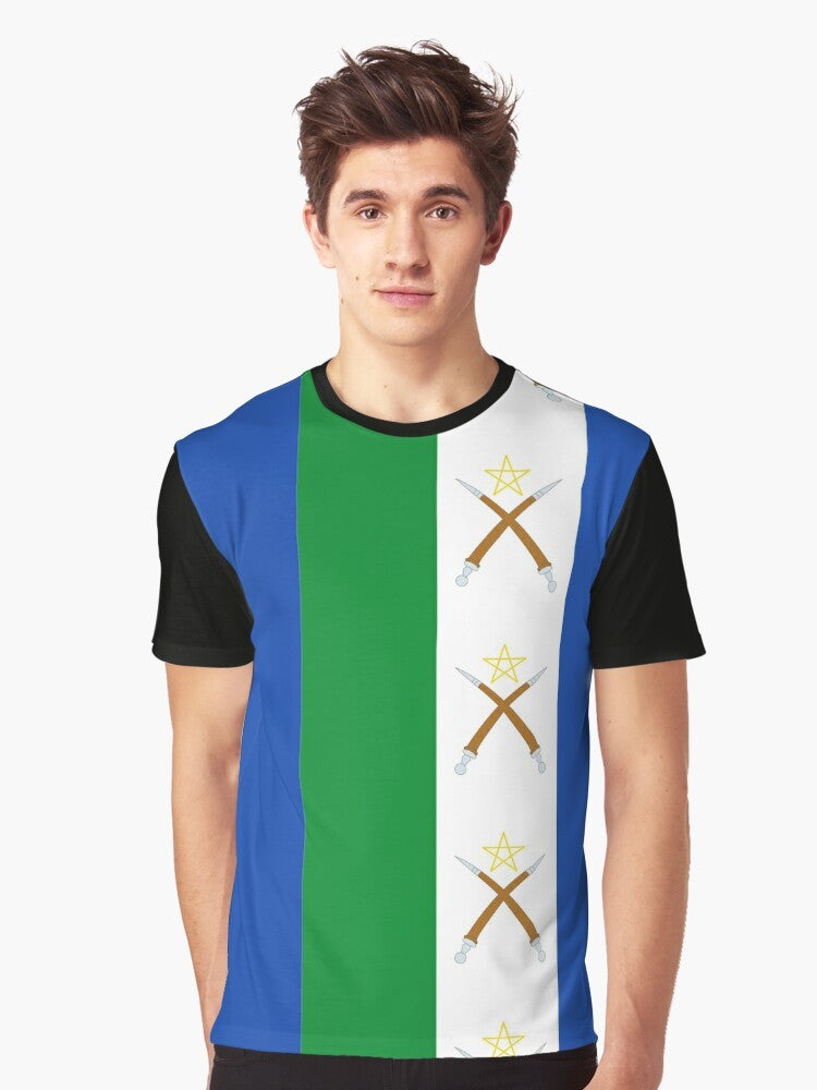 Graphic t-shirt featuring the flag of the Afar people (Qafara) from Ethiopia and Djibouti. - Men