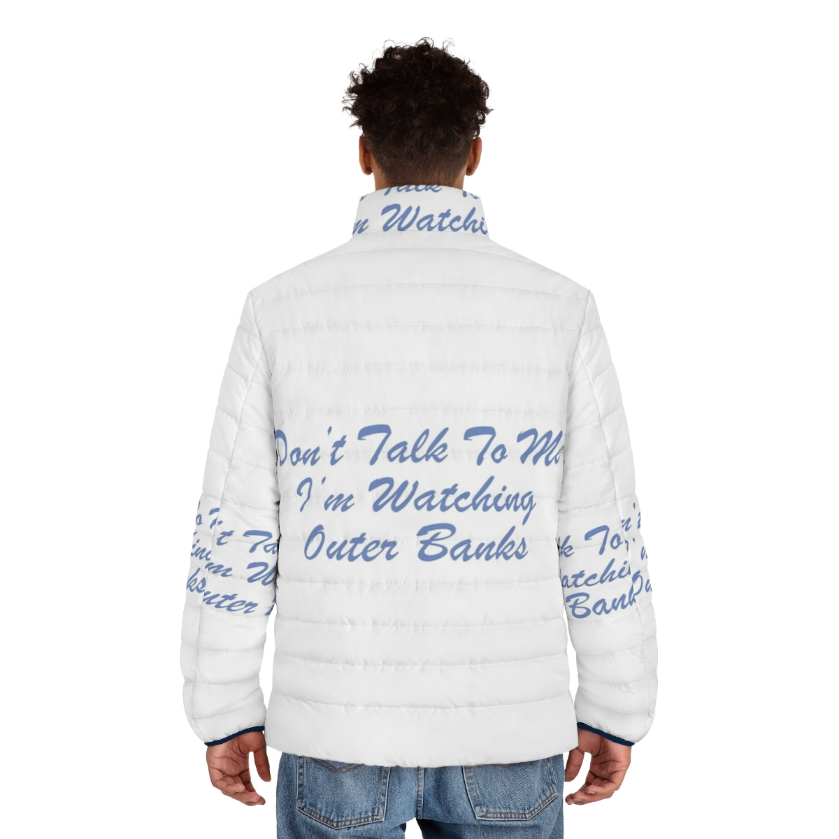 Outer Banks Puffer Jacket featuring the show's logo and characters - men back