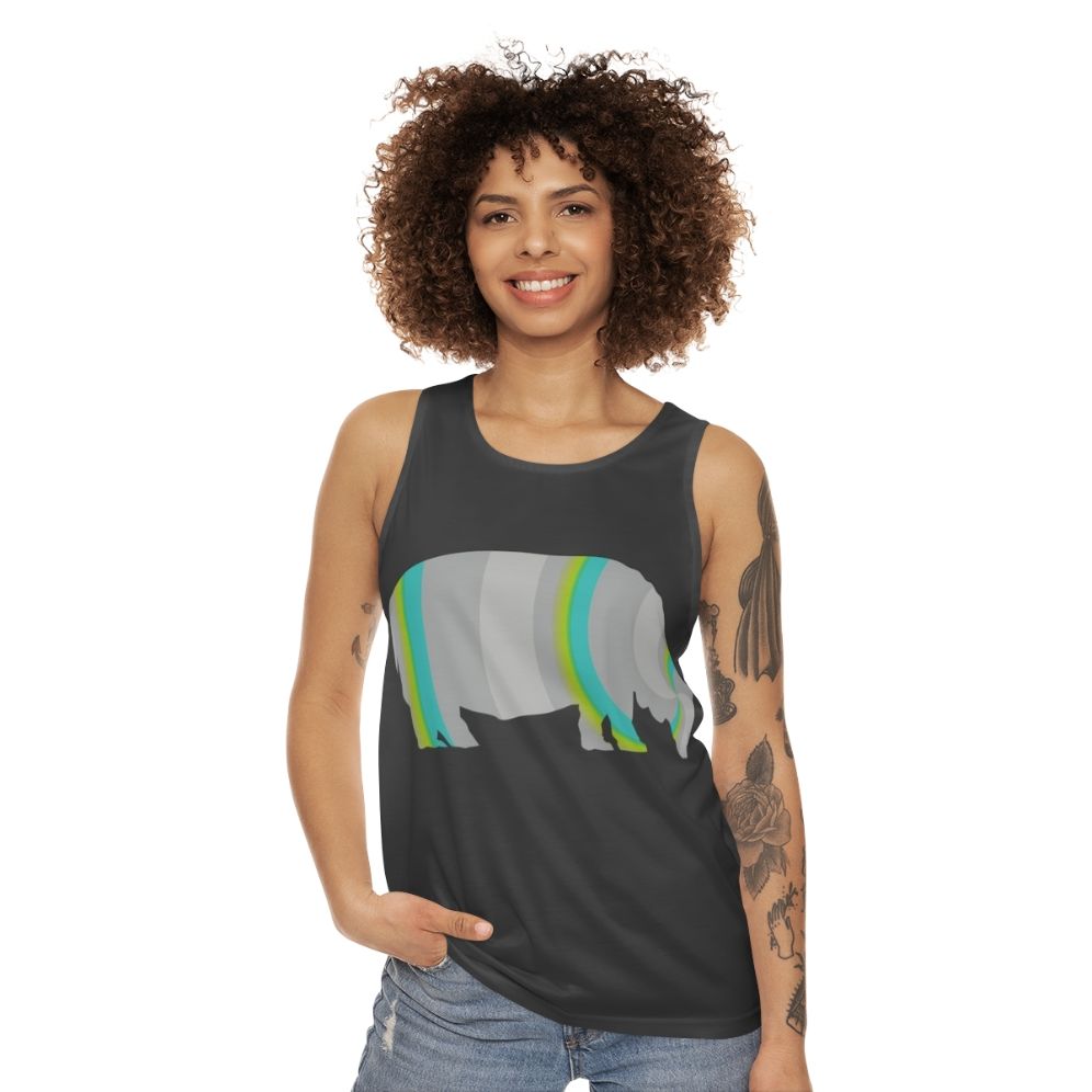 Legendary hippo unisex tank top with colorful animal art design - women