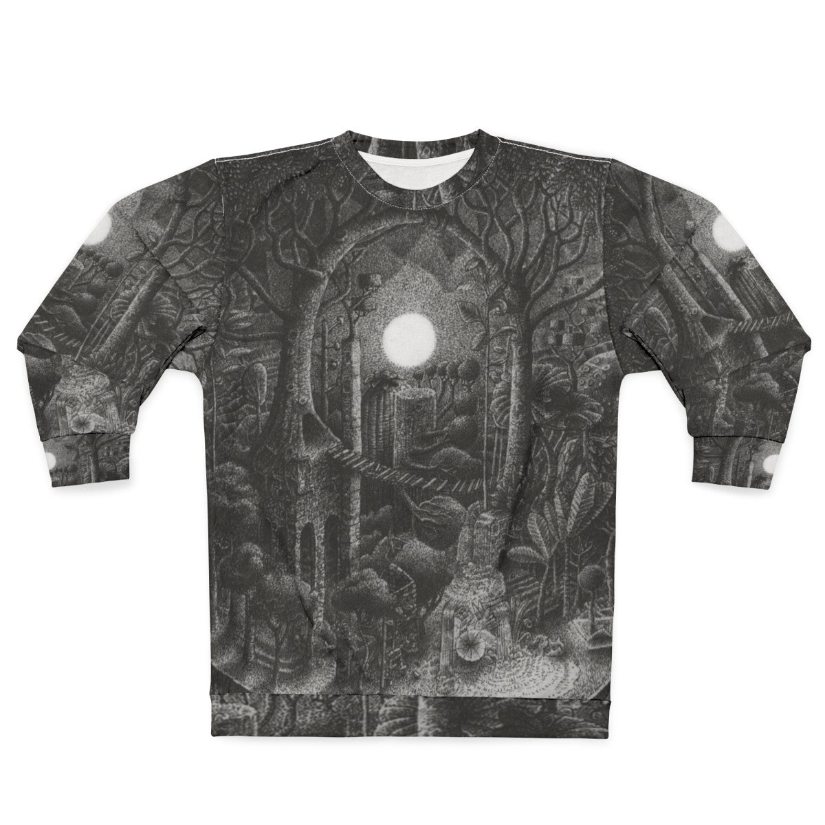 Full Tree Moon Sweatshirt with Ink Drawing Design