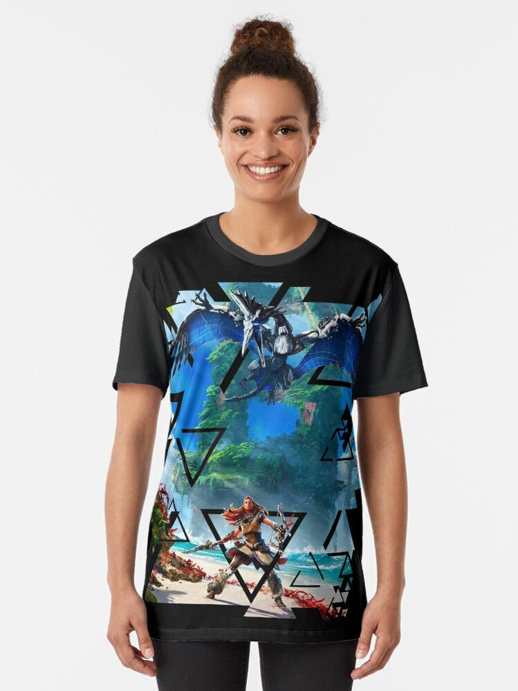 Horizon Forbidden West gaming t-shirt featuring the character Aloy from the PlayStation 5 video game - Women