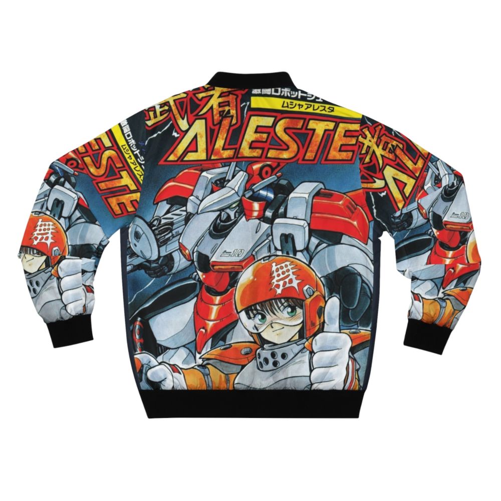 Musha Aleste retro bomber jacket featuring vintage video game cover art design - Back