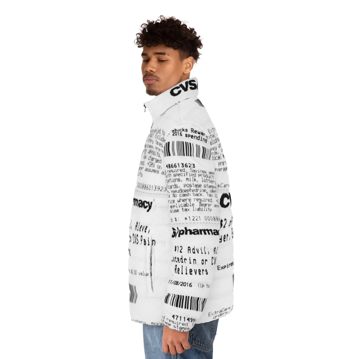 CVS Receipt Puffer Jacket with Patriotic Military Aviation Design - men side left