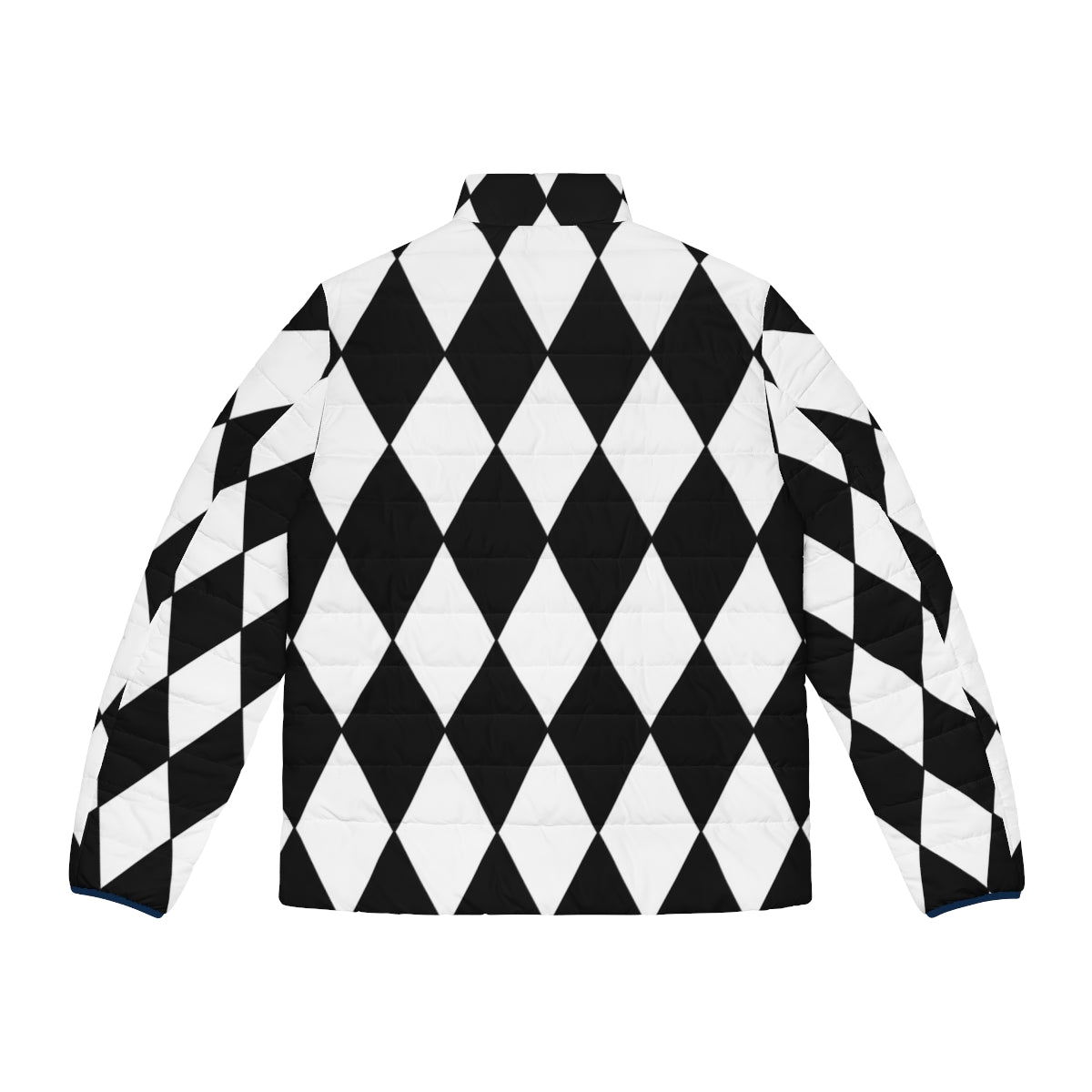 Black and white harlequin puffer jacket with diamond pattern design - Back