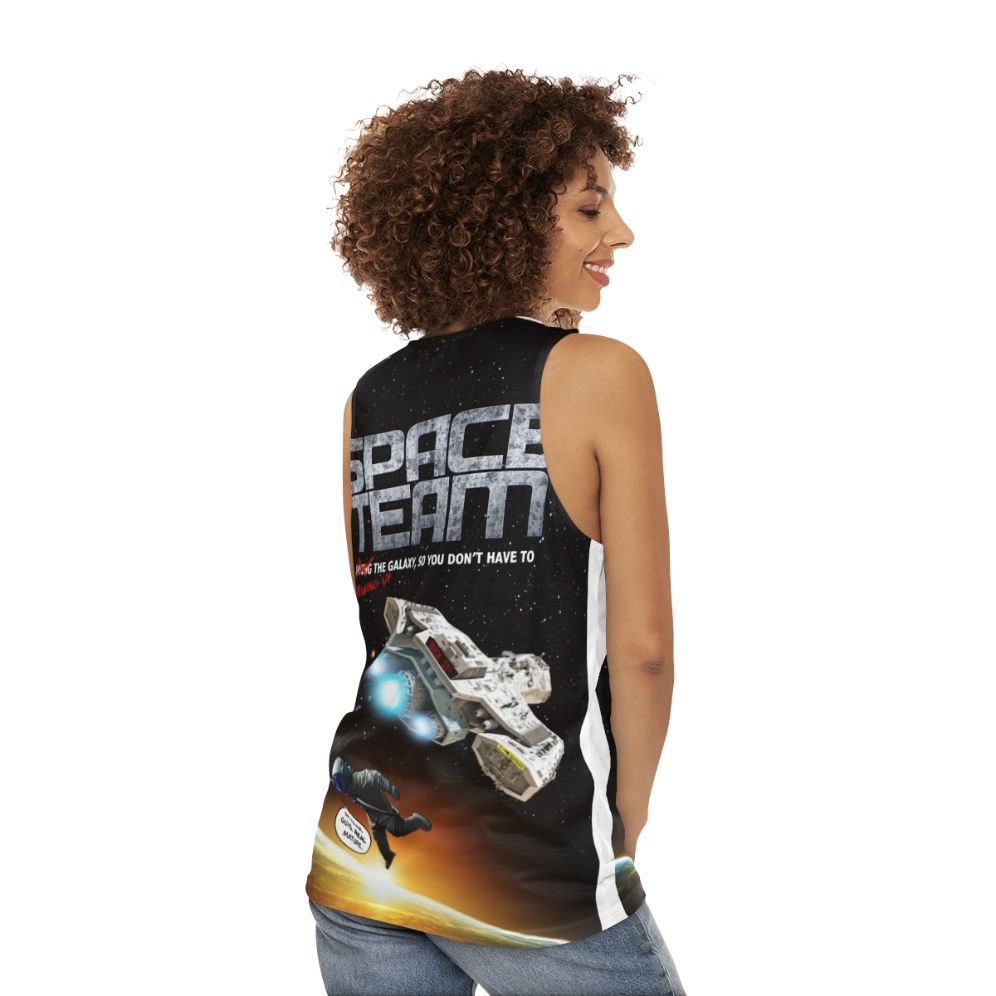 Space Team Unisex Tank Top with Galaxy Design - women back