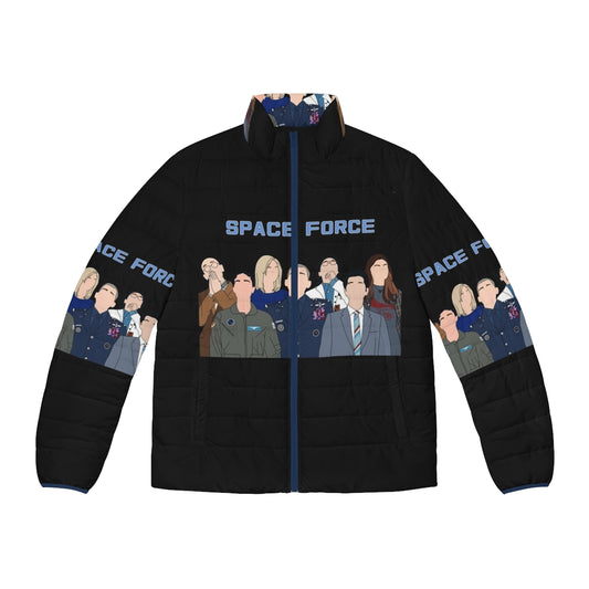 Stylish puffer jacket with Space Force branding, perfect for moon-inspired adventures