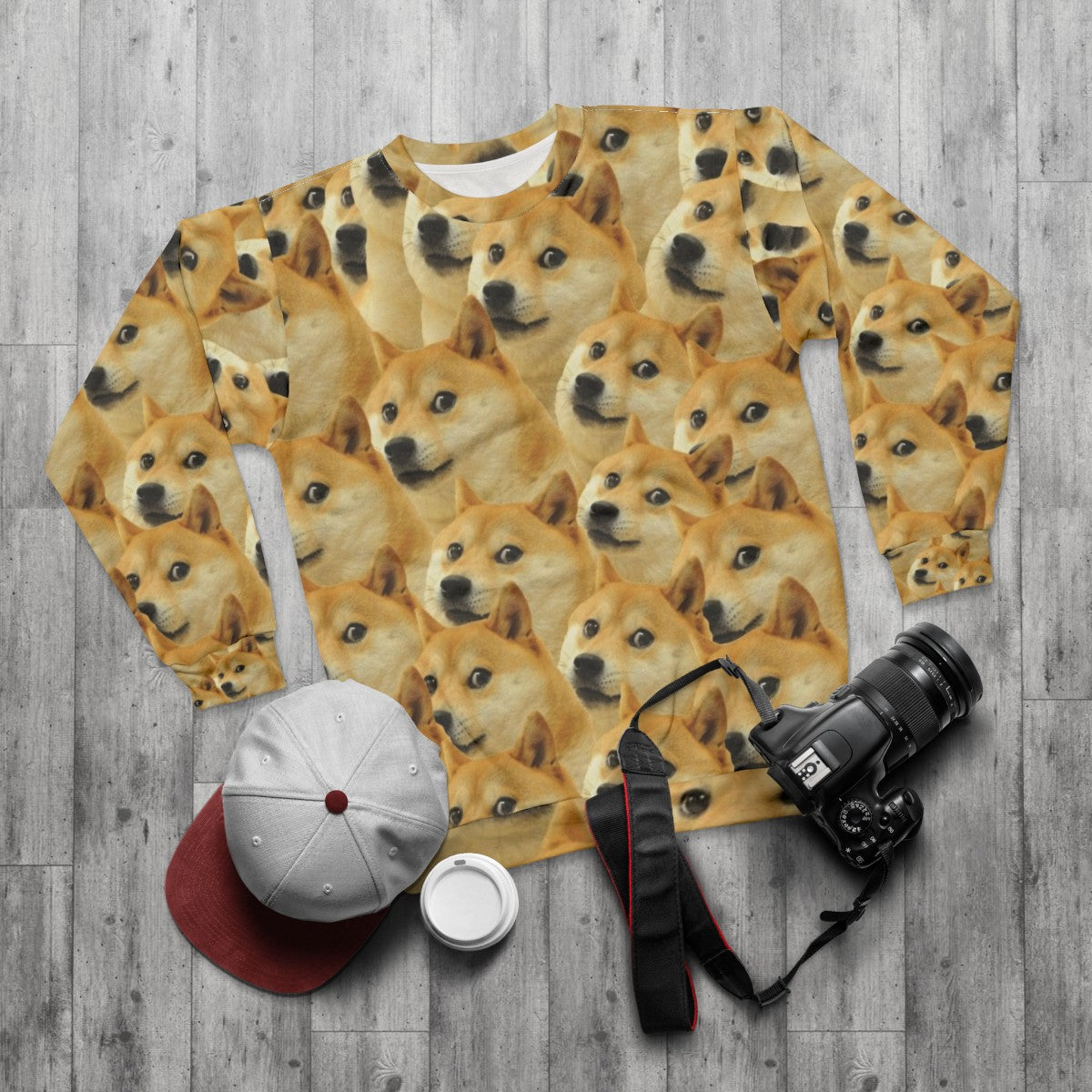 Doge Shiba Inu Meme Sweatshirt - flat lay