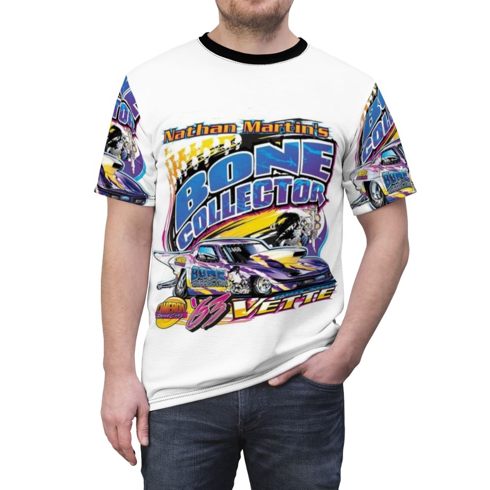 Fashionable racing-themed t-shirt with Nathan Martin inspired design - men front