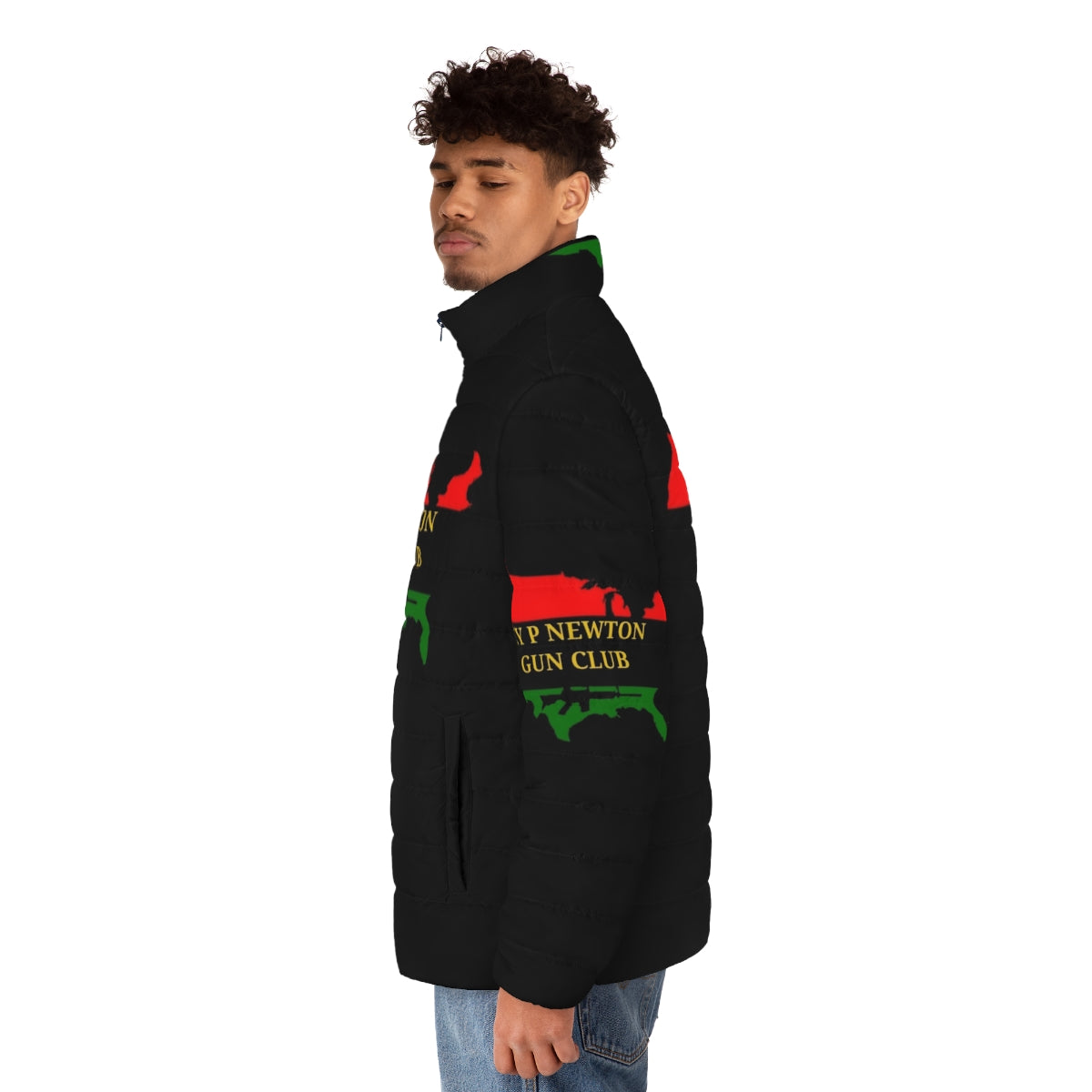 Huey P Newton Black Panther inspired puffer jacket for men - men side left