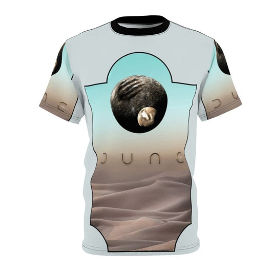 Dune inspired fan art t-shirt featuring iconic imagery from the 2020 sci-fi film.