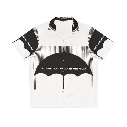 Black and white Hawaiian shirt with umbrella print for aesthetic rainy day fashion