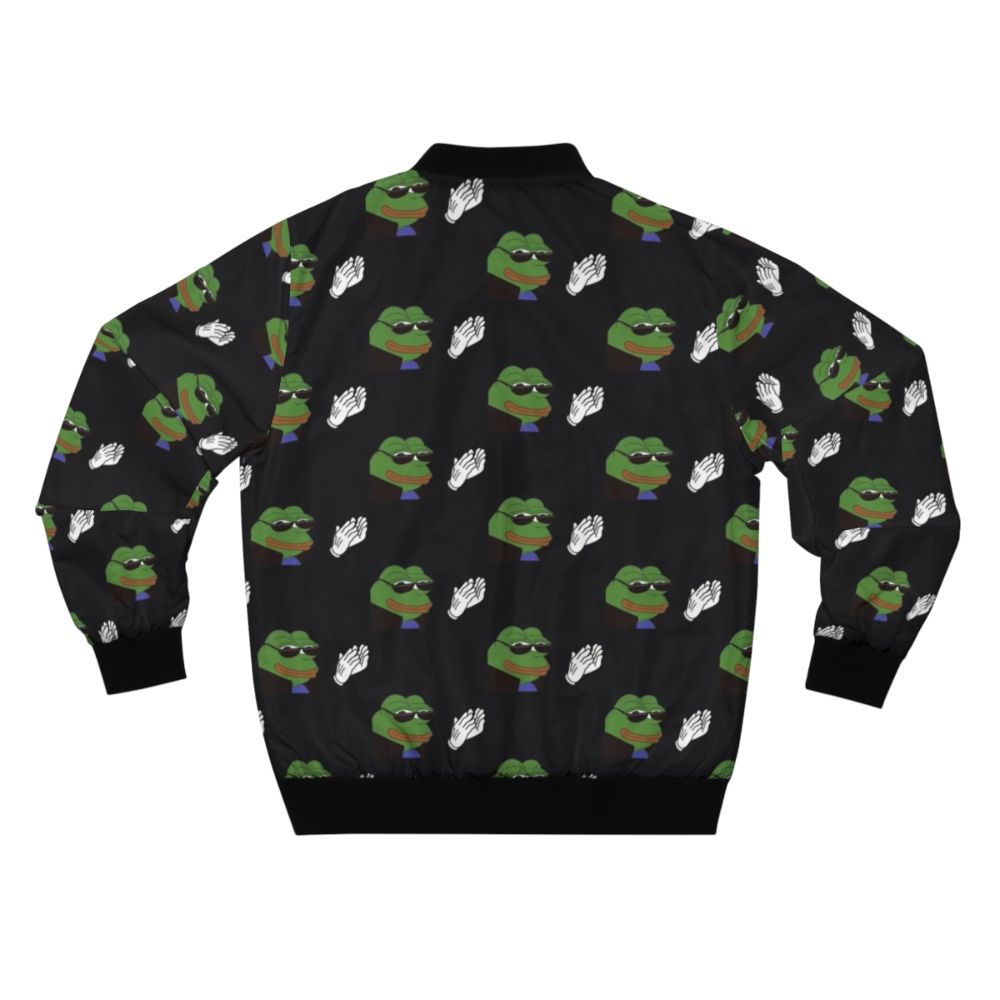 EZ Clap Bomber Jacket with Pepe the Frog and Sun Face Design for Gamers and Twitch Streamers - Back