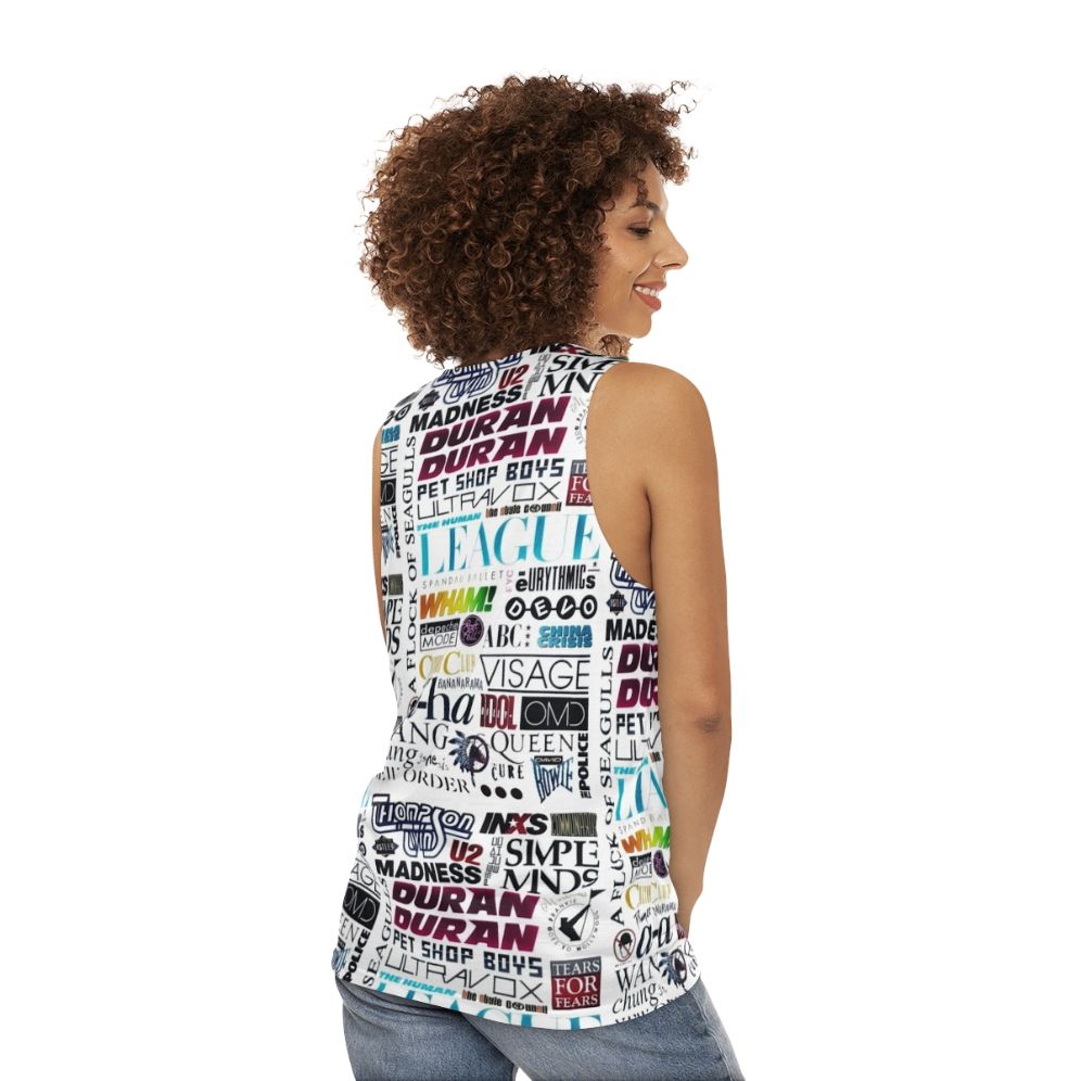 Retro 80s unisex tank top with music-inspired graphic - women back