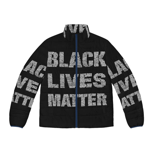 Black Lives Matter Puffer Jacket featuring powerful civil rights slogans