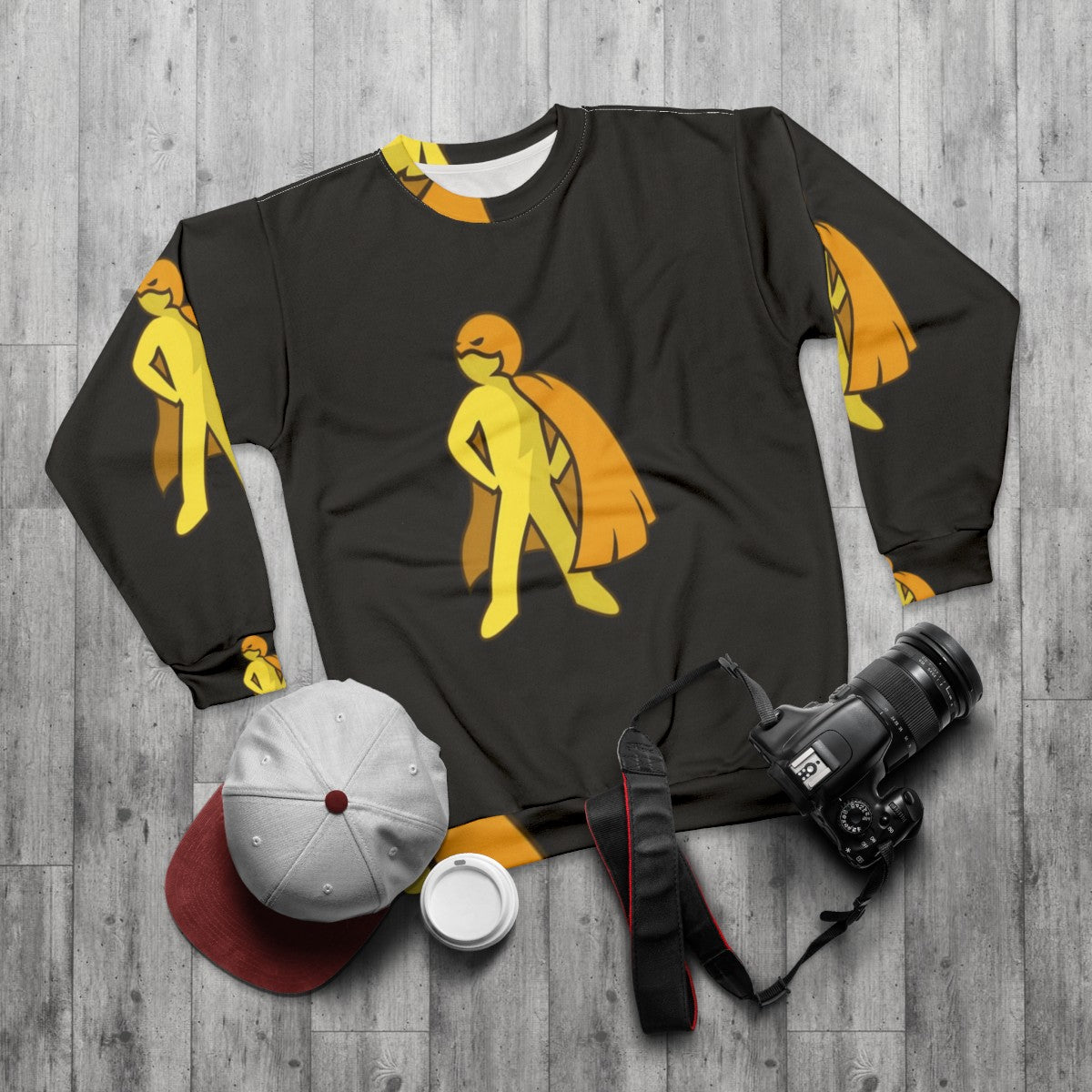 Stylish superhero sweatshirt with a simple design - flat lay