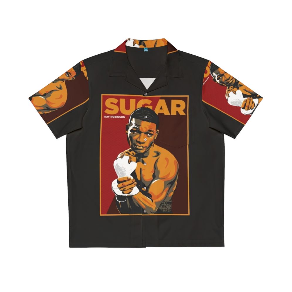 Vintage Hawaiian shirt featuring boxing legend Sugar Ray Robinson