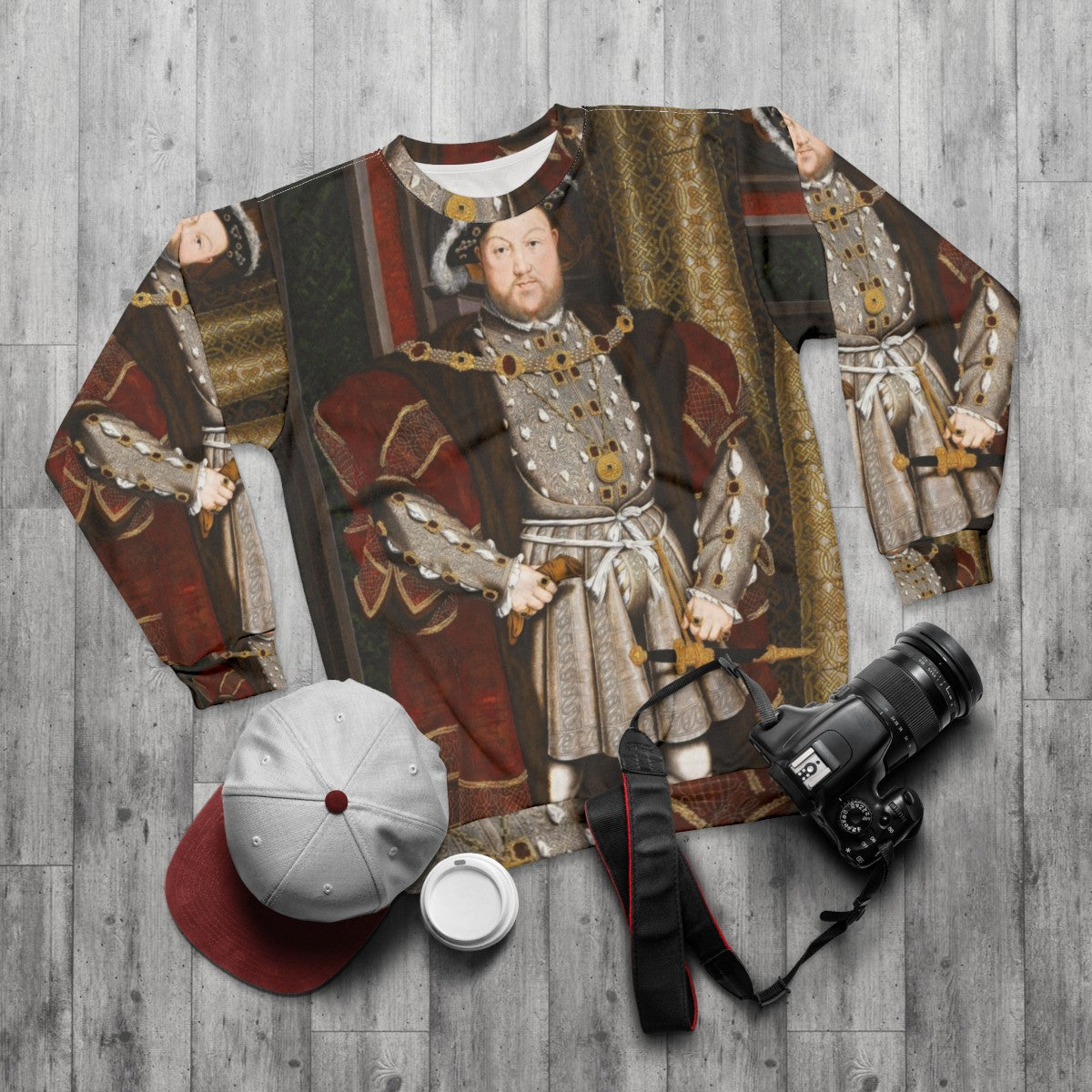 Henry VIII Tudor Monarch Sweatshirt with Iconic Holbein Portrait - flat lay