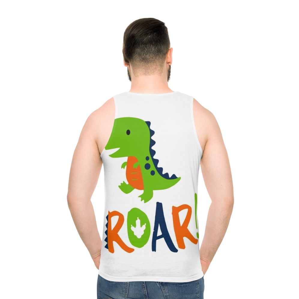 Roaring dinosaur unisex tank top - men back