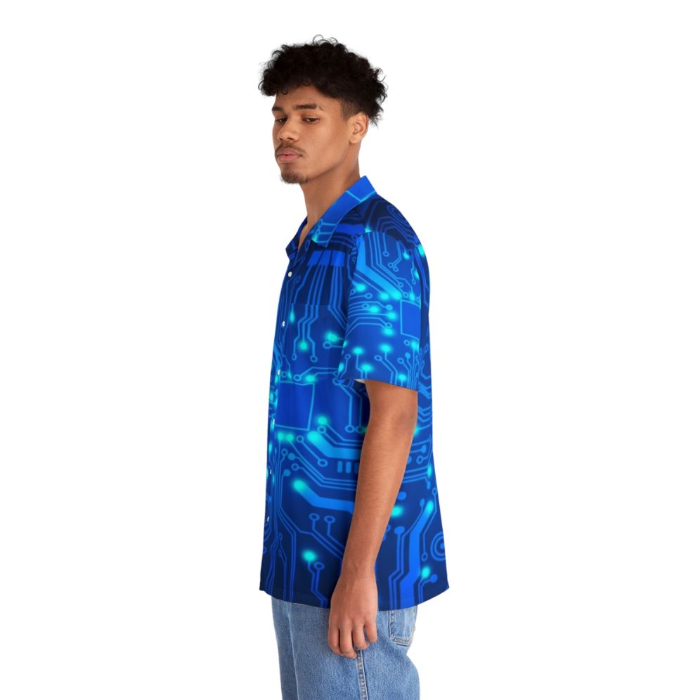 Electronic circuit Hawaiian shirt with colorful tropical patterns - People Left