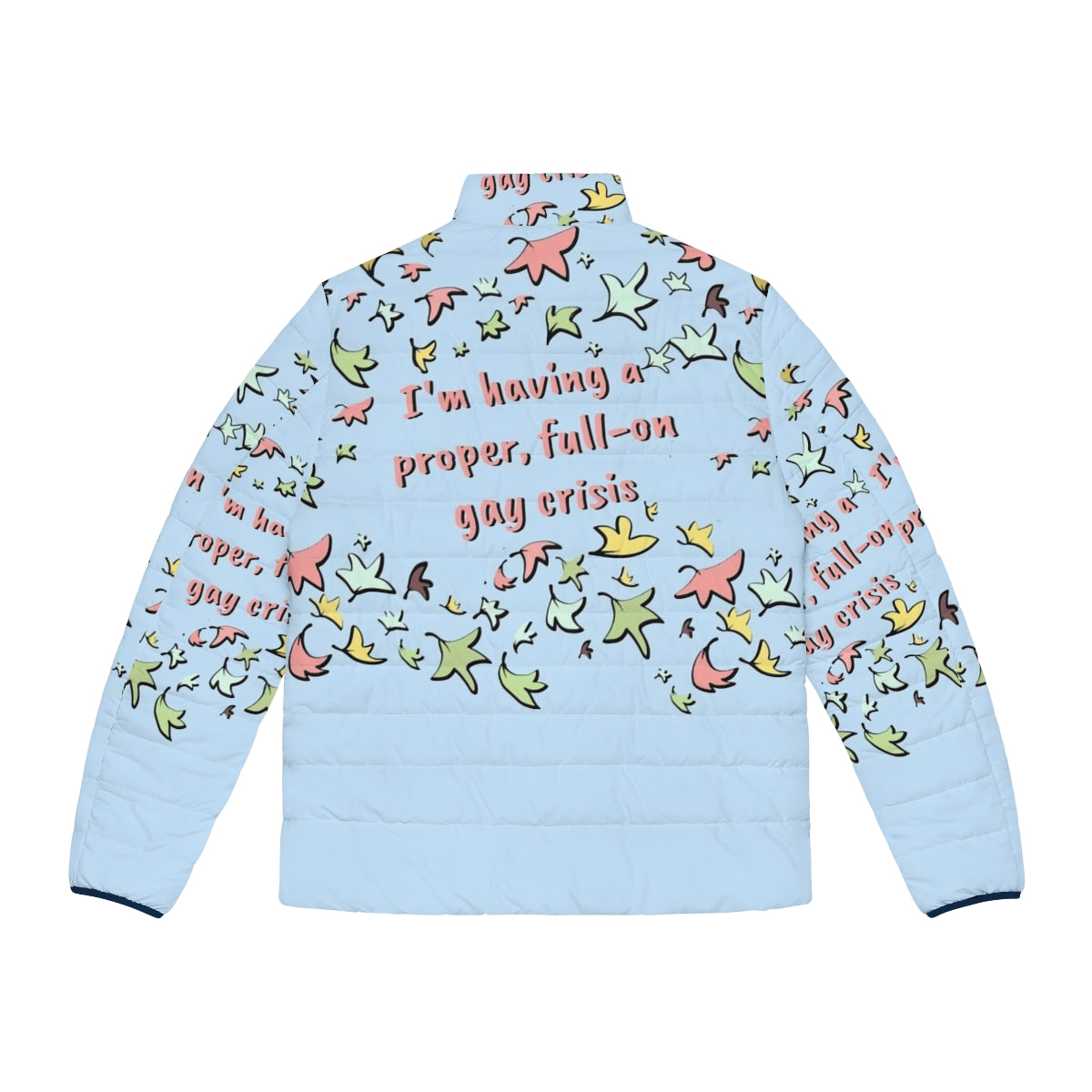 Heartstopper inspired puffer jacket featuring leaves design and Nick and Charlie characters - Back