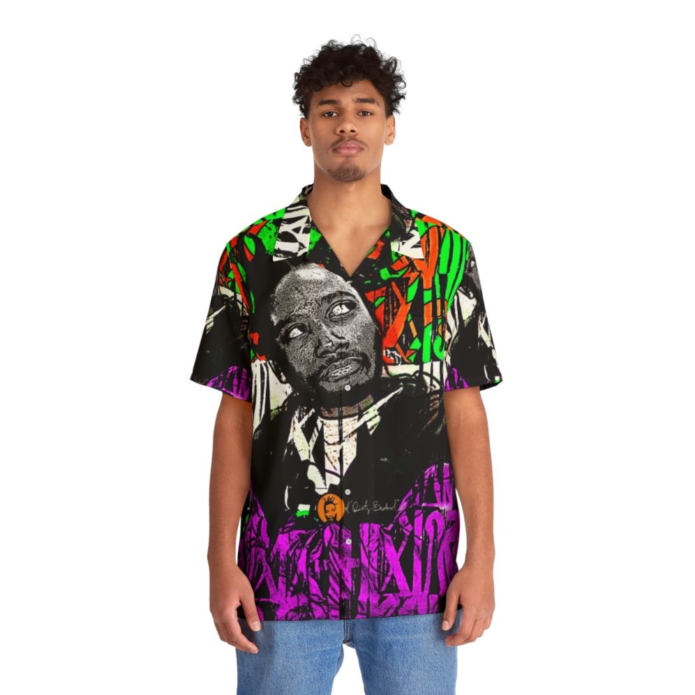 Retro Graffiti Hawaiian Shirt with Purple and Green Pattern - People Front