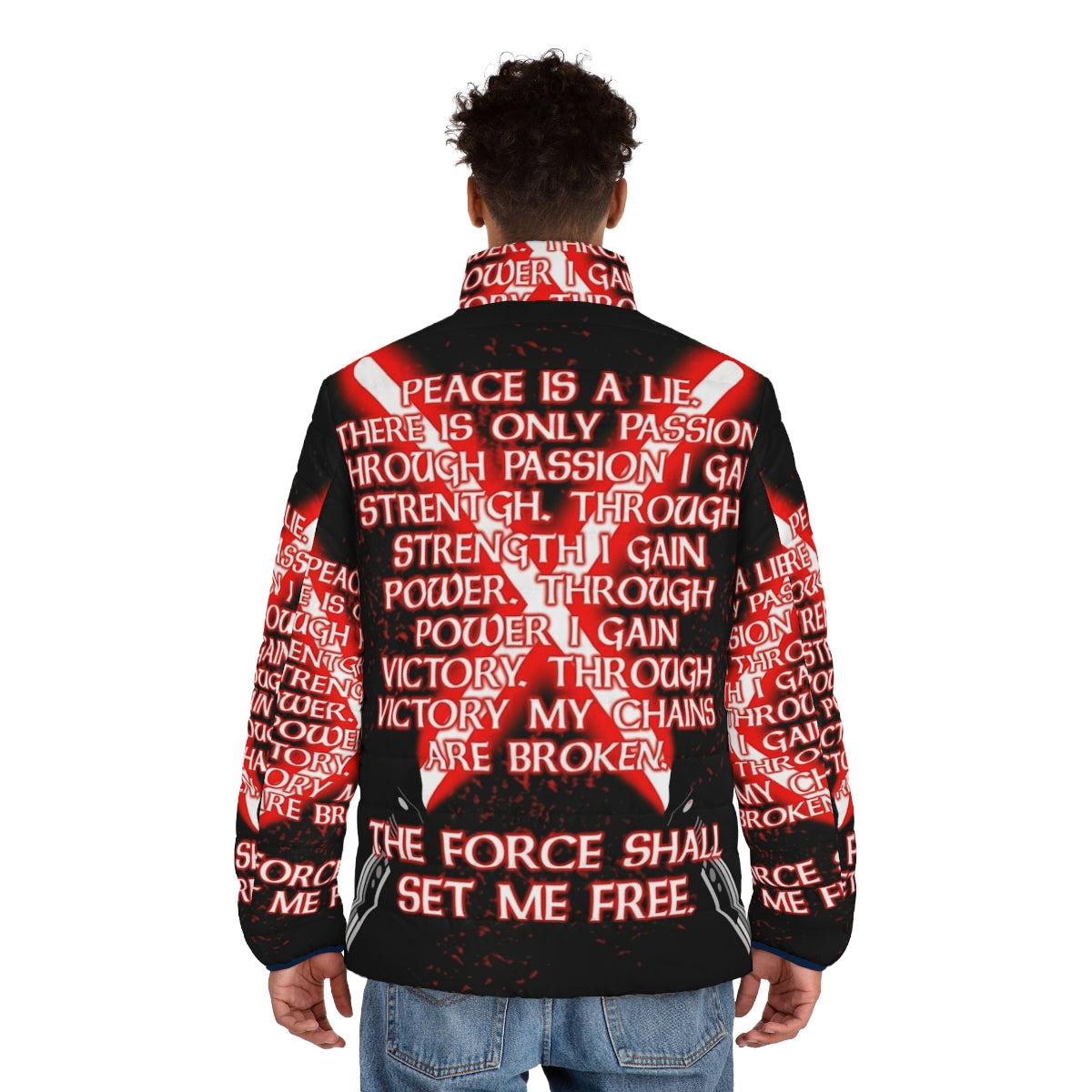 Sith Code Puffer Jacket with dark side inspired design - men back