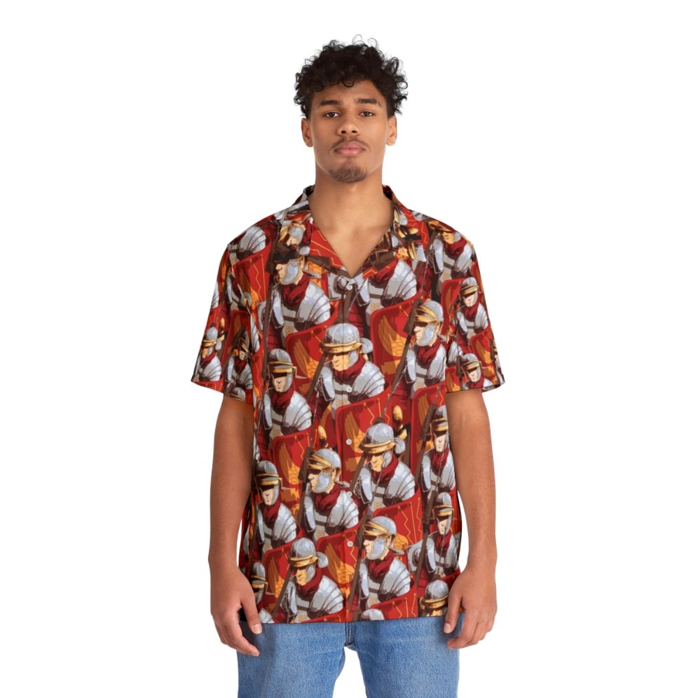 Legionary pattern Hawaiian shirt with SPQR and ancient Roman legionary design - People Front