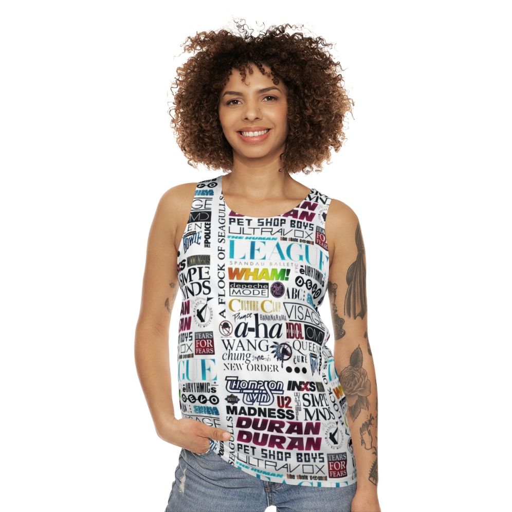 Retro 80s unisex tank top with music-inspired graphic - women