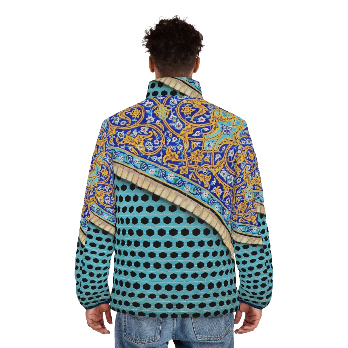 Persian tiles puffer jacket with mosaic pattern and arch design - men back